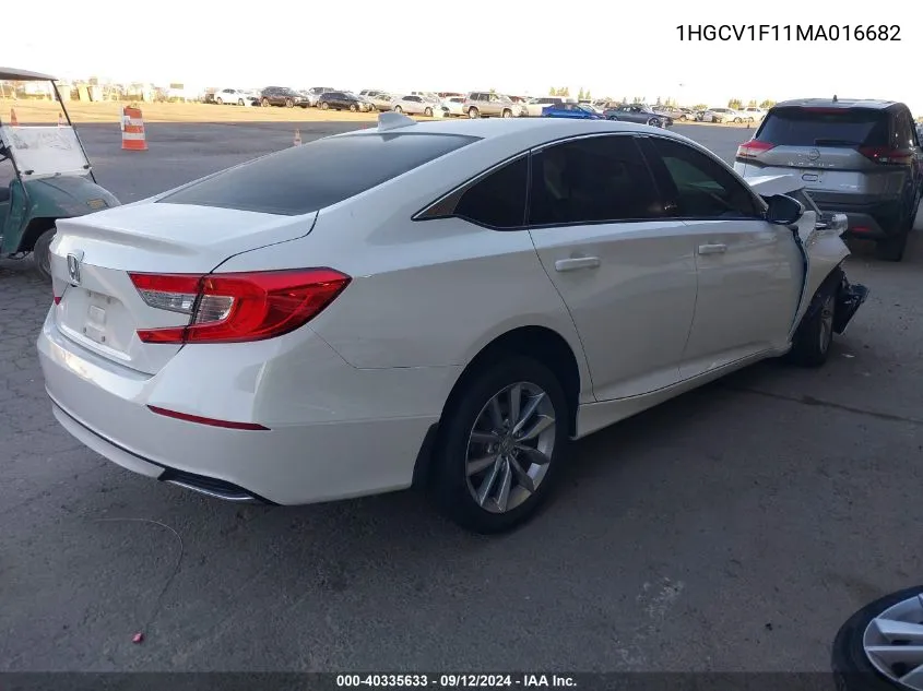 2021 Honda Accord Lx VIN: 1HGCV1F11MA016682 Lot: 40335633