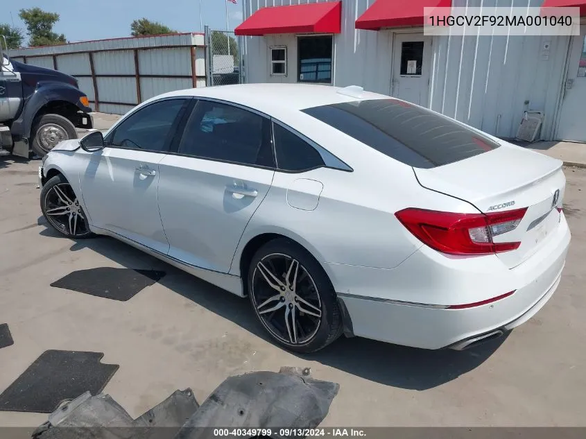 2021 Honda Accord Touring VIN: 1HGCV2F92MA001040 Lot: 40349799