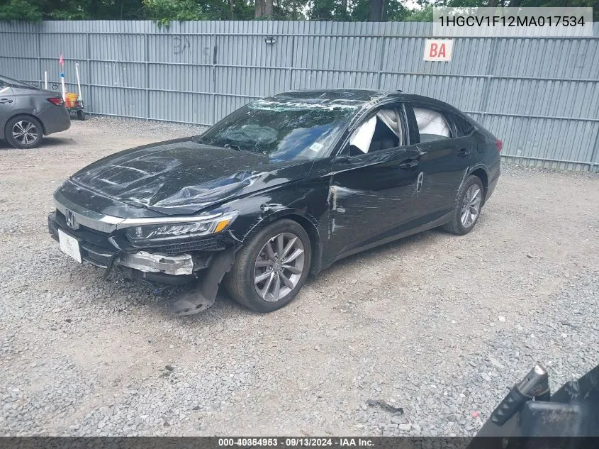 2021 Honda Accord Lx VIN: 1HGCV1F12MA017534 Lot: 40354953