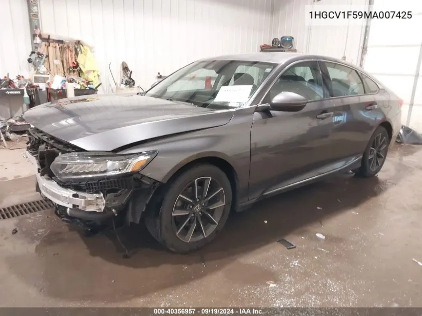 2021 Honda Accord Ex-L VIN: 1HGCV1F59MA007425 Lot: 40356957