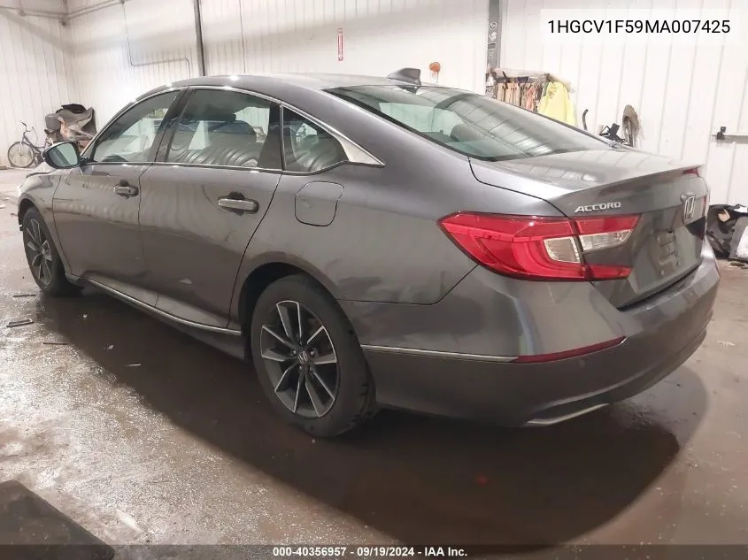 2021 Honda Accord Ex-L VIN: 1HGCV1F59MA007425 Lot: 40356957