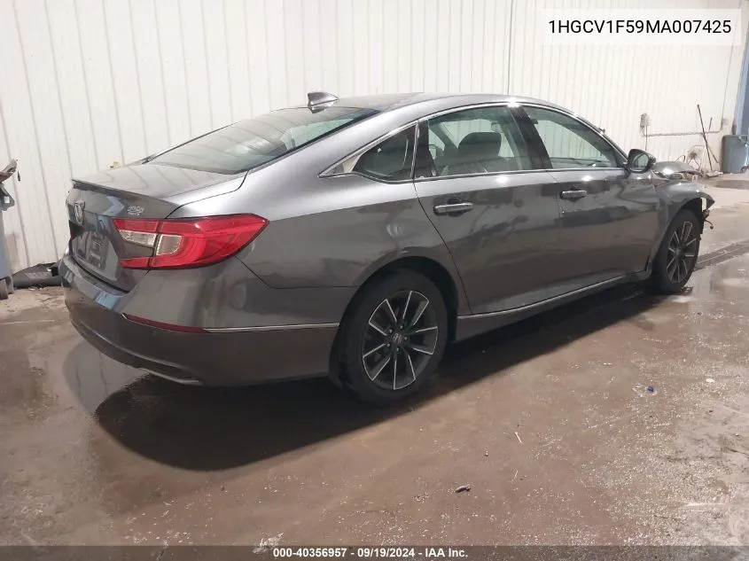 2021 Honda Accord Ex-L VIN: 1HGCV1F59MA007425 Lot: 40356957