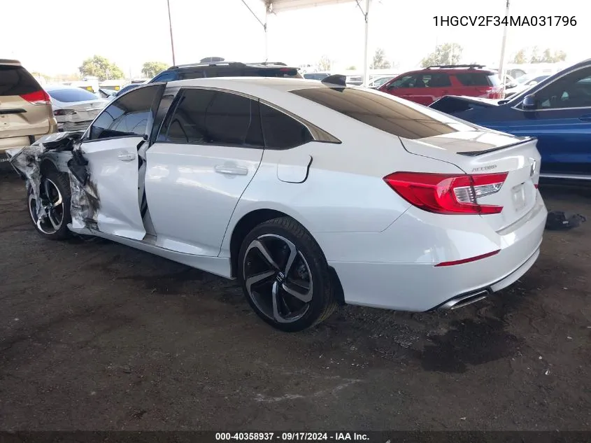 2021 Honda Accord Sport 2.0T VIN: 1HGCV2F34MA031796 Lot: 40358937