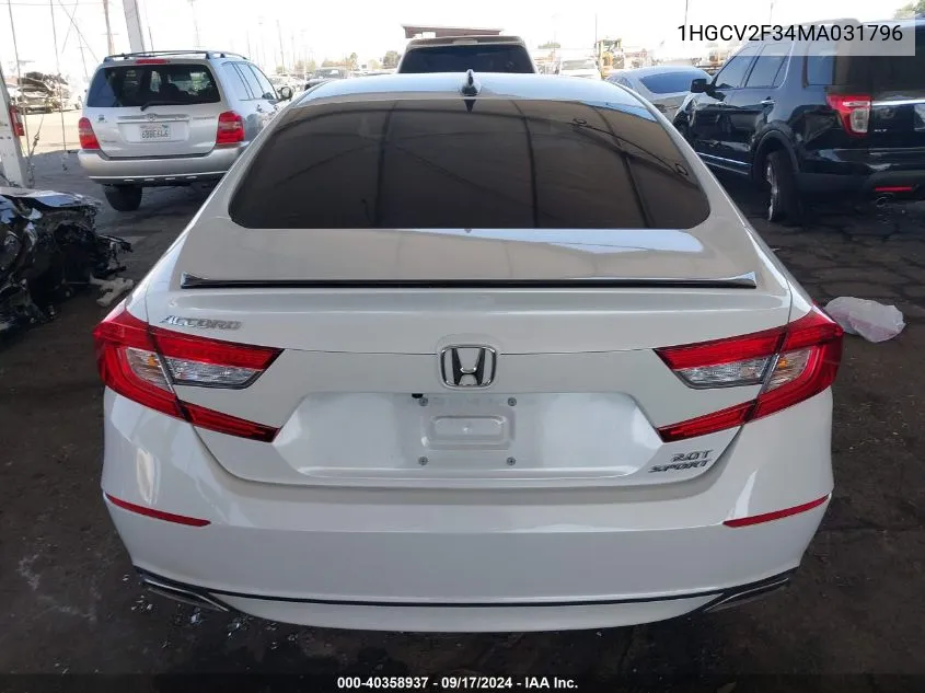 2021 Honda Accord Sport 2.0T VIN: 1HGCV2F34MA031796 Lot: 40358937