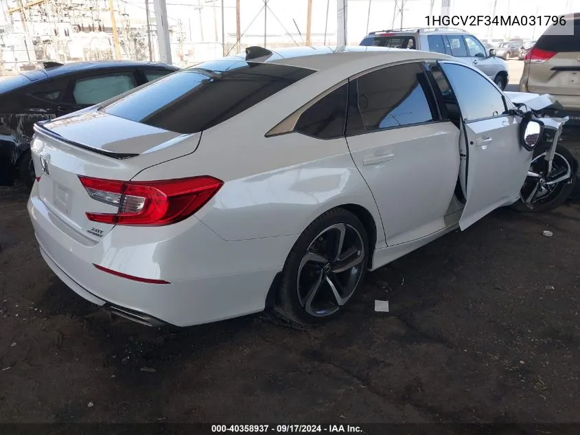 1HGCV2F34MA031796 2021 Honda Accord Sport 2.0T