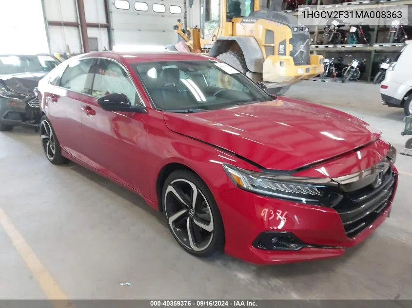 2021 Honda Accord Sport 2.0T VIN: 1HGCV2F31MA008363 Lot: 40359376