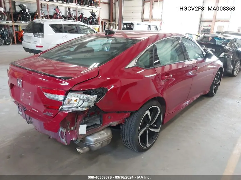 2021 Honda Accord Sport 2.0T VIN: 1HGCV2F31MA008363 Lot: 40359376