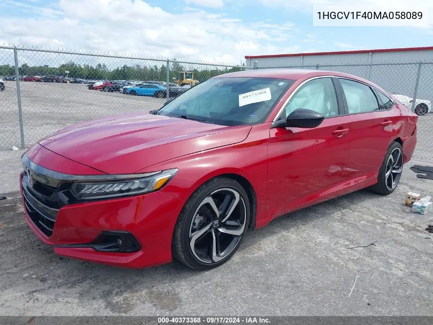 2021 Honda Accord Sport Special Edition VIN: 1HGCV1F40MA058089 Lot: 40373368