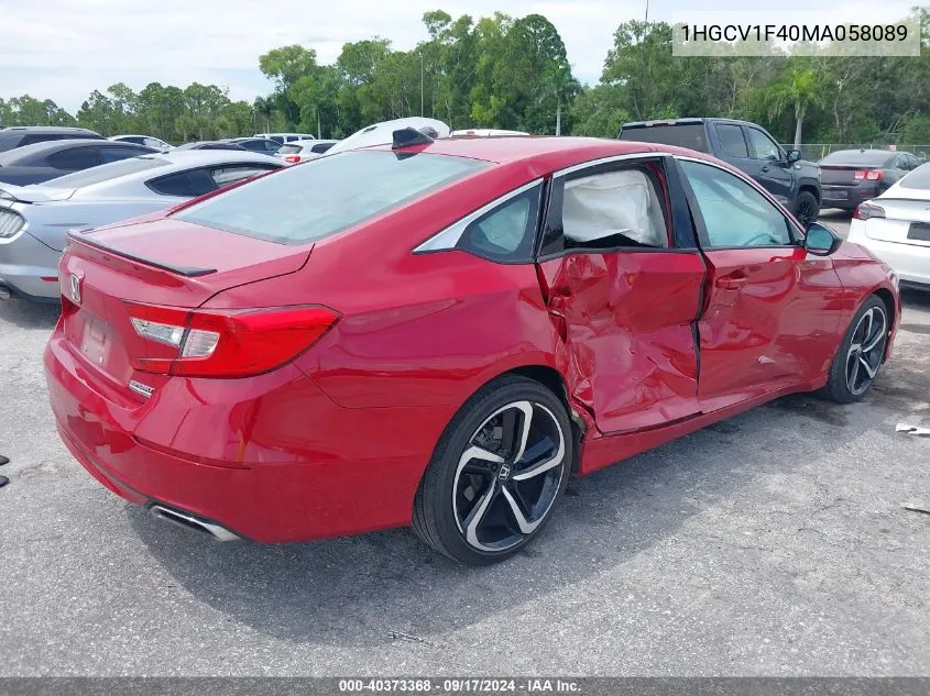 2021 Honda Accord Sport Special Edition VIN: 1HGCV1F40MA058089 Lot: 40373368