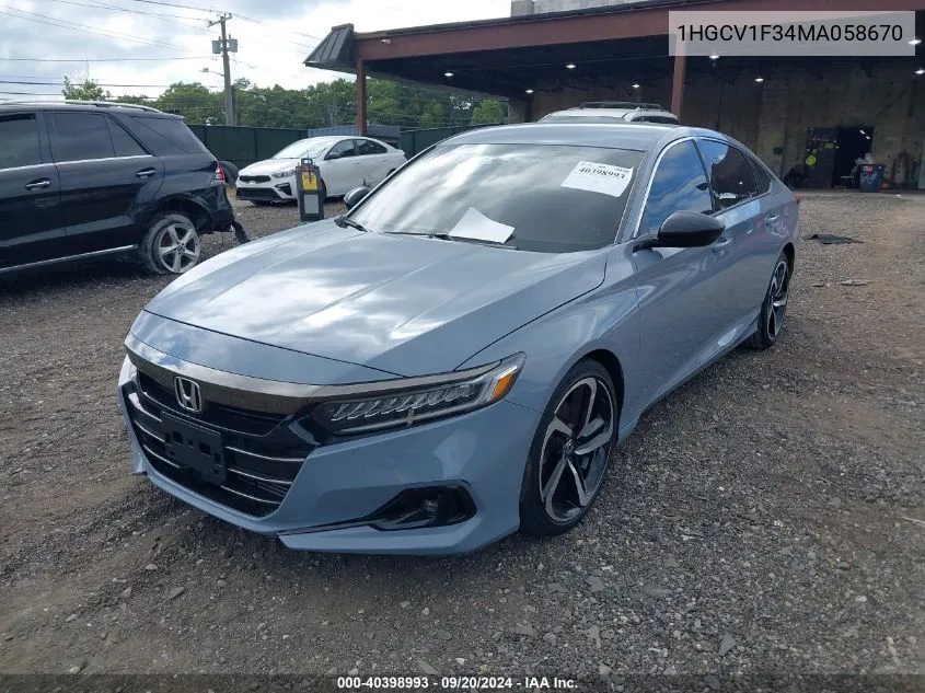 2021 Honda Accord Sport VIN: 1HGCV1F34MA058670 Lot: 40398993