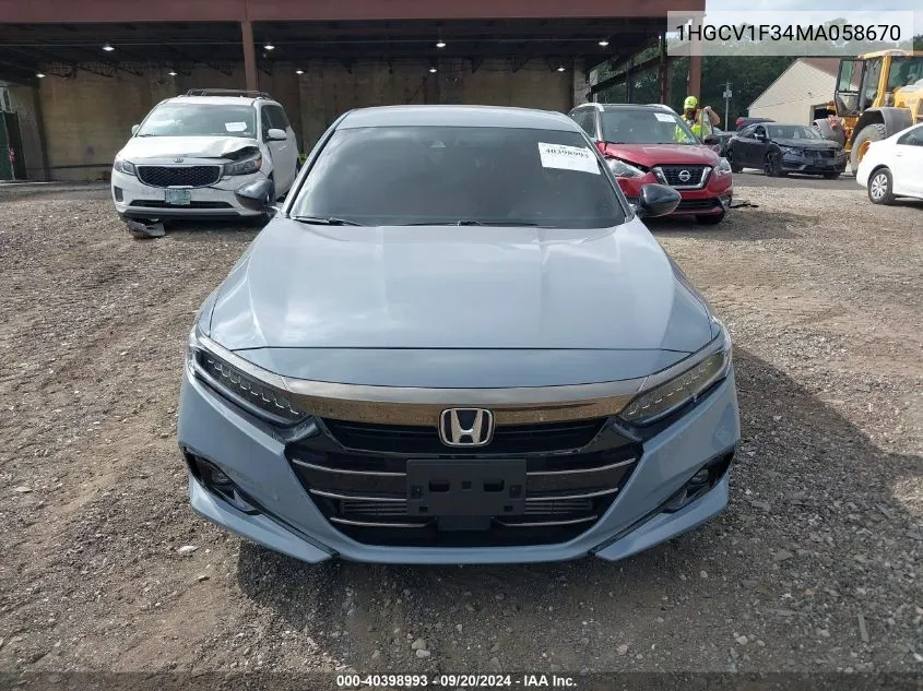 2021 Honda Accord Sport VIN: 1HGCV1F34MA058670 Lot: 40398993