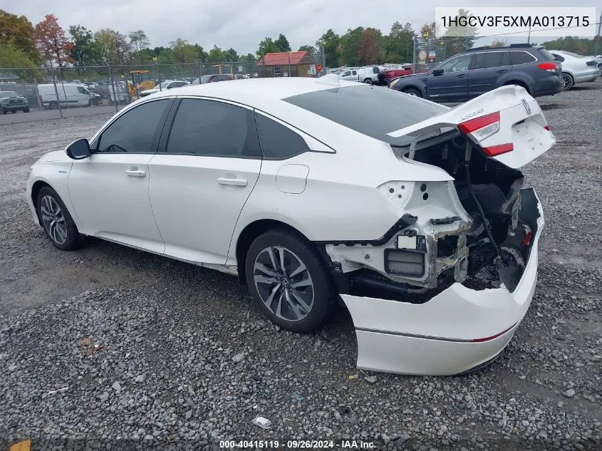 2021 Honda Accord Hybrid Ex-L VIN: 1HGCV3F5XMA013715 Lot: 40415119