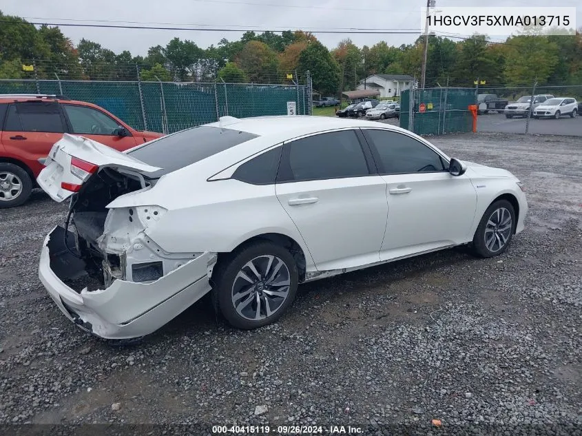 2021 Honda Accord Hybrid Ex-L VIN: 1HGCV3F5XMA013715 Lot: 40415119