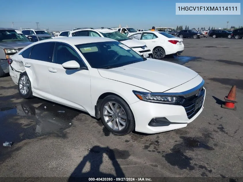 2021 Honda Accord Lx VIN: 1HGCV1F1XMA114111 Lot: 40420393