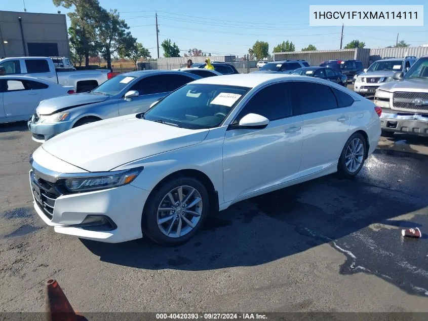 2021 Honda Accord Lx VIN: 1HGCV1F1XMA114111 Lot: 40420393