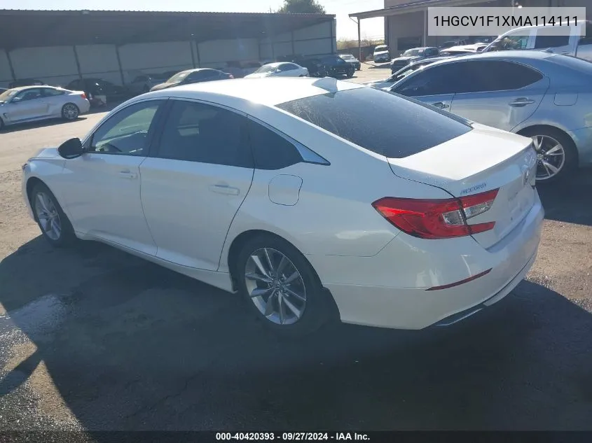 2021 Honda Accord Lx VIN: 1HGCV1F1XMA114111 Lot: 40420393