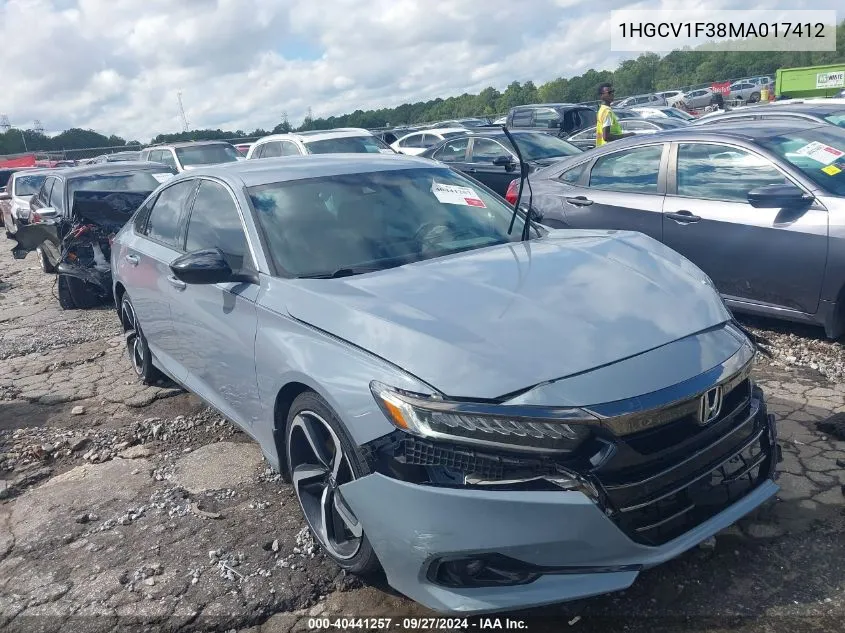 2021 Honda Accord Sport VIN: 1HGCV1F38MA017412 Lot: 40441257