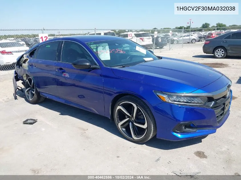 2021 Honda Accord Sport 2.0T VIN: 1HGCV2F30MA032038 Lot: 40462586