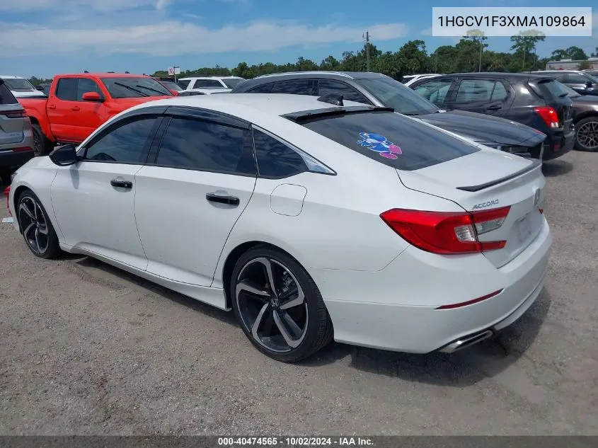 2021 Honda Accord Sport VIN: 1HGCV1F3XMA109864 Lot: 40474565