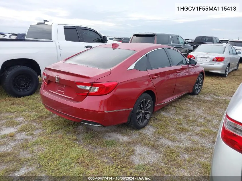 2021 Honda Accord Exl VIN: 1HGCV1F55MA115413 Lot: 40477414