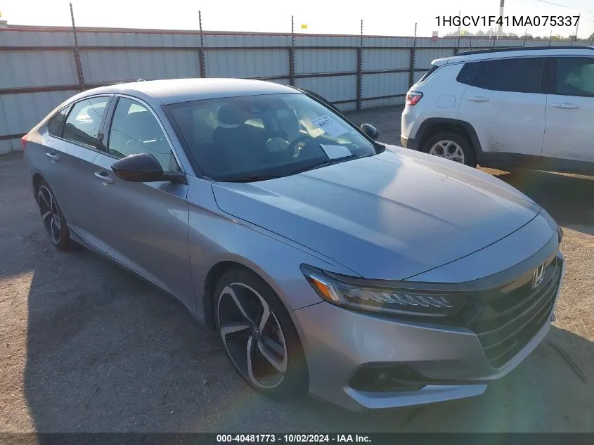 2021 Honda Accord Sport Special Edition VIN: 1HGCV1F41MA075337 Lot: 40481773