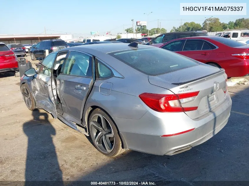 2021 Honda Accord Sport Special Edition VIN: 1HGCV1F41MA075337 Lot: 40481773