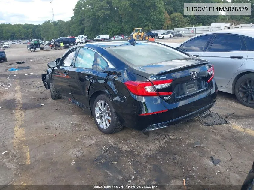 2021 Honda Accord Lx VIN: 1HGCV1F14MA068579 Lot: 40489314