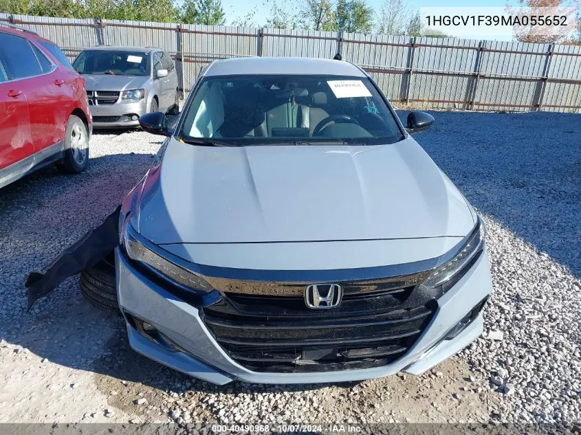 2021 Honda Accord Sport VIN: 1HGCV1F39MA055652 Lot: 40490968