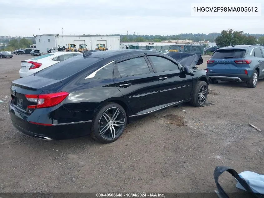 2021 Honda Accord Touring VIN: 1HGCV2F98MA005612 Lot: 40505648