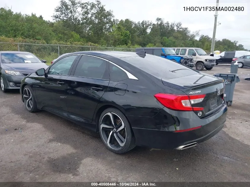 2021 Honda Accord Sport VIN: 1HGCV1F35MA002480 Lot: 40508446