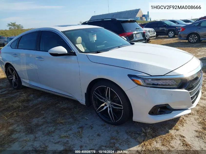 2021 Honda Accord Touring VIN: 1HGCV2F92MA008666 Lot: 40508778