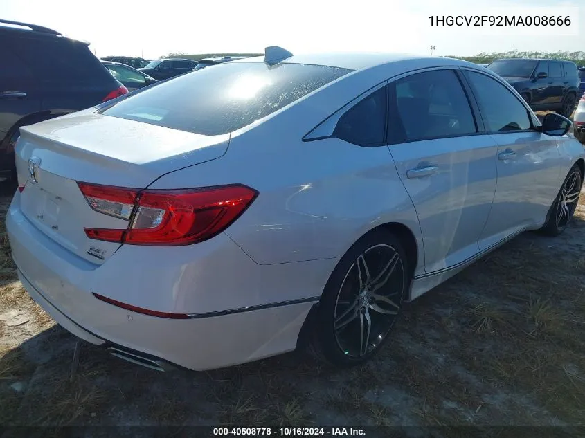 2021 Honda Accord Touring VIN: 1HGCV2F92MA008666 Lot: 40508778