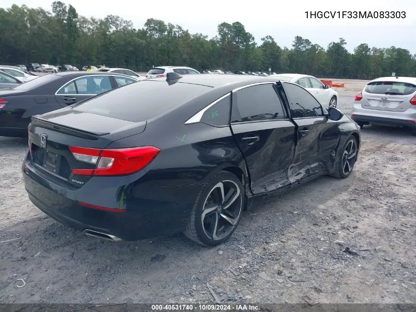 2021 Honda Accord Sport VIN: 1HGCV1F33MA083303 Lot: 40531740