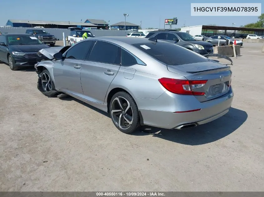 2021 Honda Accord Sport VIN: 1HGCV1F39MA078395 Lot: 40550116