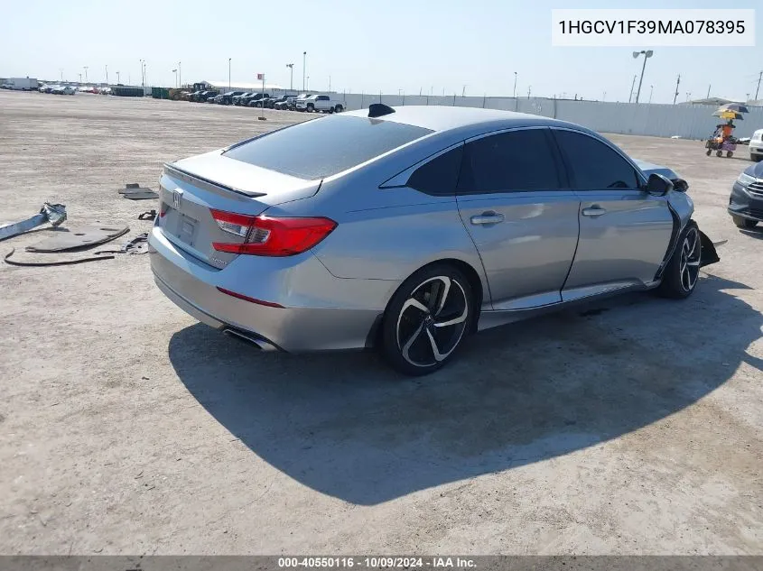 2021 Honda Accord Sport VIN: 1HGCV1F39MA078395 Lot: 40550116