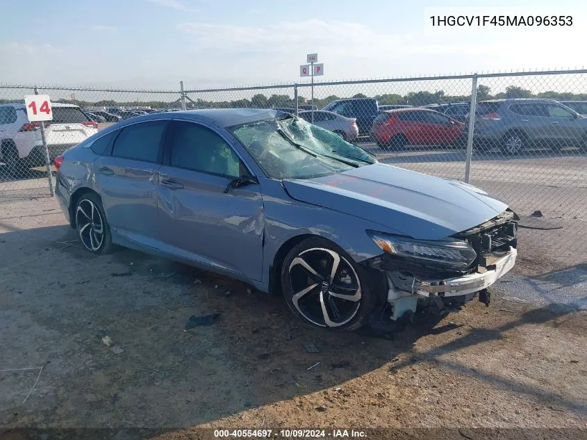 2021 Honda Accord Sport Se VIN: 1HGCV1F45MA096353 Lot: 40554697