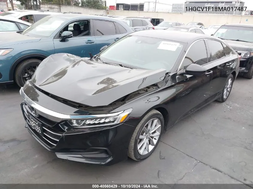 2021 Honda Accord Lx VIN: 1HGCV1F18MA017487 Lot: 40560429