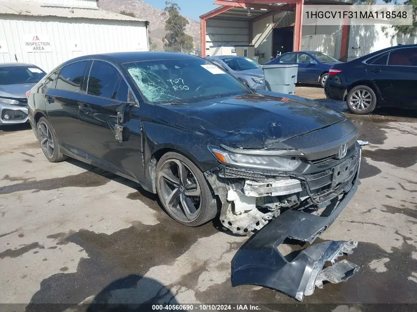 2021 Honda Accord Sport VIN: 1HGCV1F31MA118548 Lot: 40560690