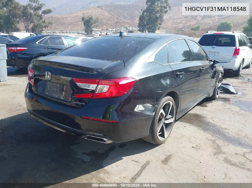 2021 Honda Accord Sport VIN: 1HGCV1F31MA118548 Lot: 40560690