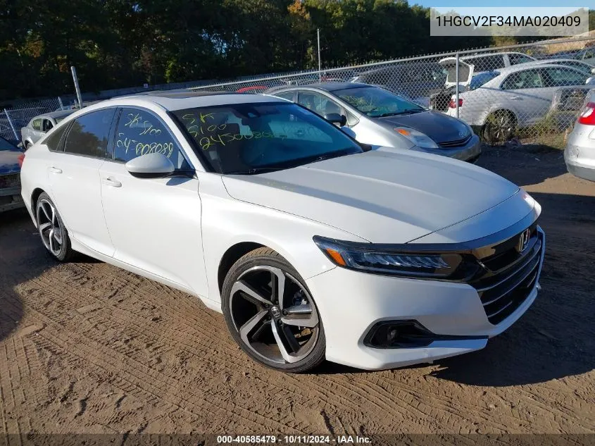 2021 Honda Accord Sport 2.0T VIN: 1HGCV2F34MA020409 Lot: 40585479