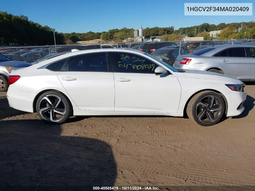 2021 Honda Accord Sport 2.0T VIN: 1HGCV2F34MA020409 Lot: 40585479