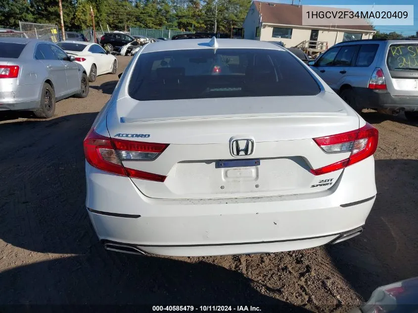 2021 Honda Accord Sport 2.0T VIN: 1HGCV2F34MA020409 Lot: 40585479