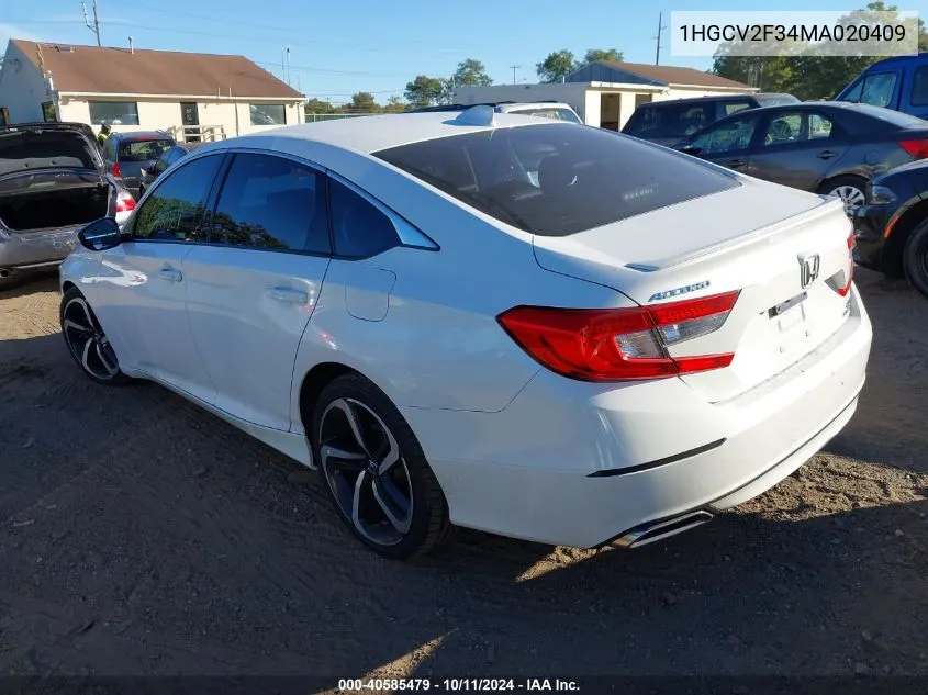 2021 Honda Accord Sport 2.0T VIN: 1HGCV2F34MA020409 Lot: 40585479