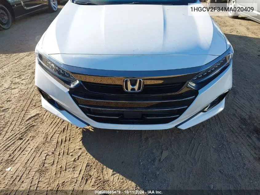 2021 Honda Accord Sport 2.0T VIN: 1HGCV2F34MA020409 Lot: 40585479