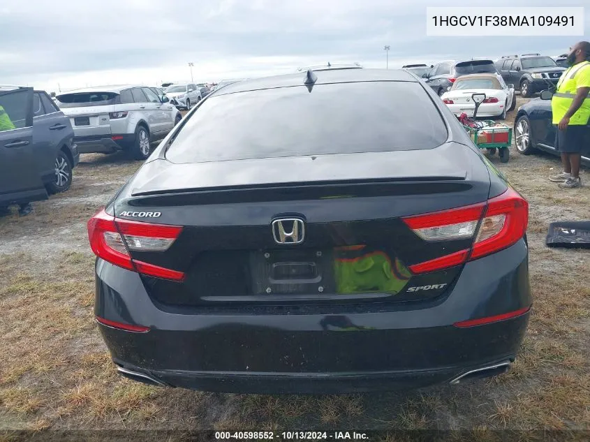 2021 Honda Accord Sport VIN: 1HGCV1F38MA109491 Lot: 40598552