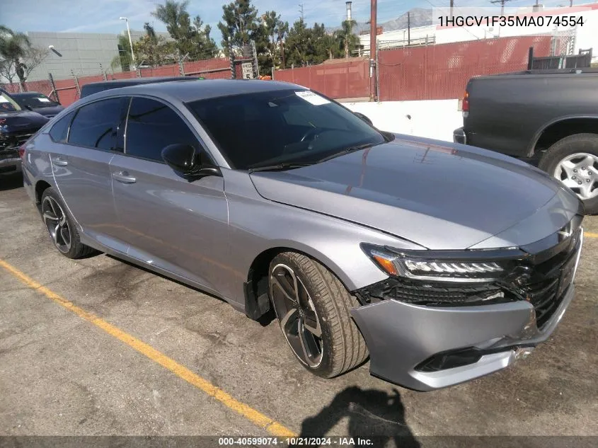 2021 Honda Accord Sport VIN: 1HGCV1F35MA074554 Lot: 40599074