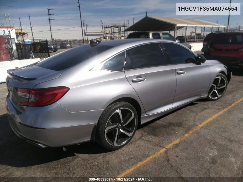 2021 Honda Accord Sport VIN: 1HGCV1F35MA074554 Lot: 40599074