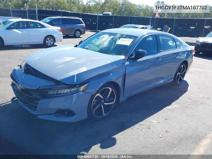 2021 Honda Accord Sport VIN: 1HGCV1F37MA107702 Lot: 40601720