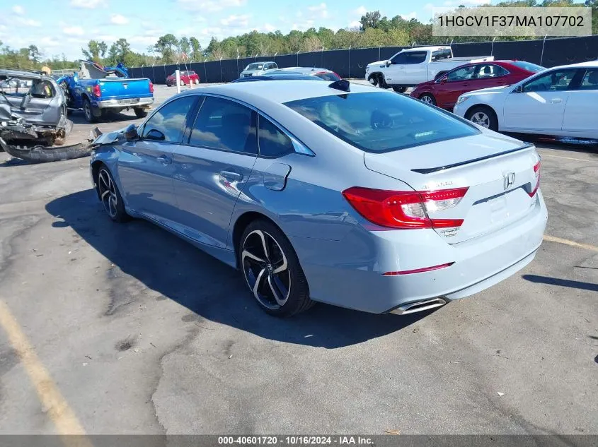 2021 Honda Accord Sport VIN: 1HGCV1F37MA107702 Lot: 40601720