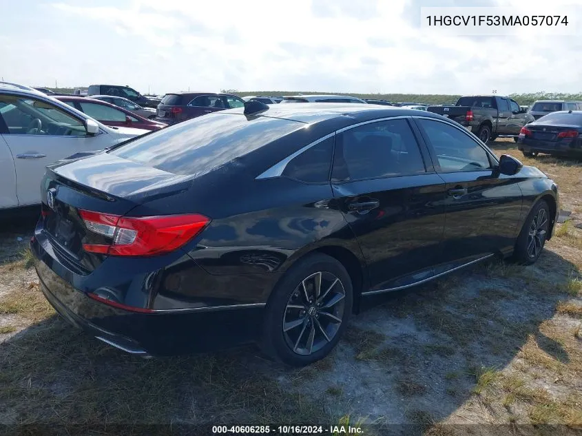 2021 Honda Accord Ex-L VIN: 1HGCV1F53MA057074 Lot: 40606285